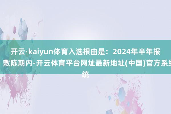 开云·kaiyun体育入选根由是：2024年半年报：敷陈期内-开云体育平台网址最新地址(中国)官方系统